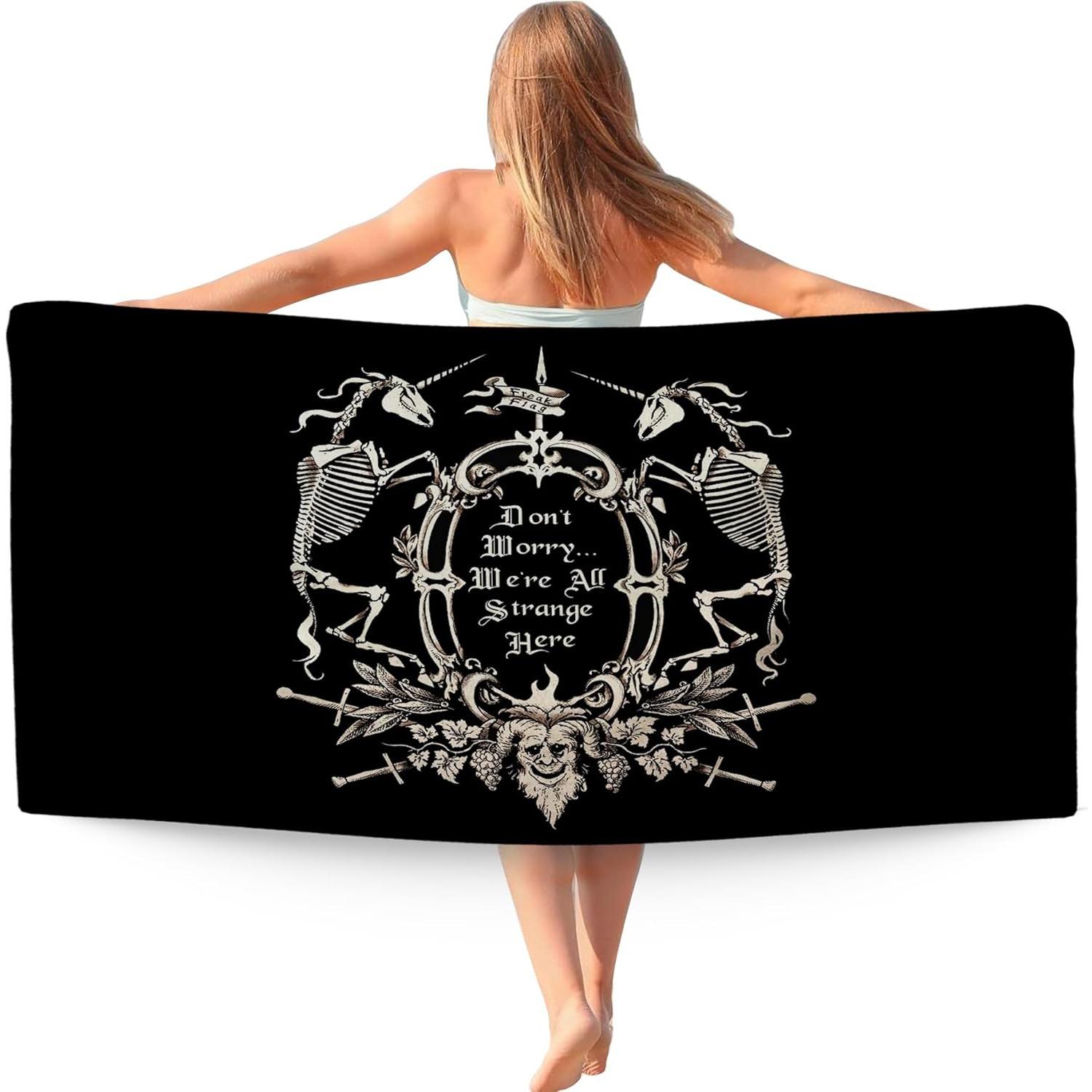 Black Skull Gothic Beach Towel Gifts for Women, Don t Worry We are All Strange Here Microfiber Quick Dry Travel Sand Free Beach W40*H60(CM)
Black Skull Gothic Beach Towel Gifts for Women, Don t Worry We are All Strange Here Microfiber Quick Dry Travel Sand Free Beach W40*H60(CM)