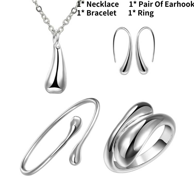 Форма Капля Воды Серебряный Ювелирный Набор Ожерелье Браслет Серьги Кольцо Модный Подарок
Форма Капля Воды Серебряный Ювелирный Набор Ожерелье Браслет Серьги Кольцо Модный Подарок