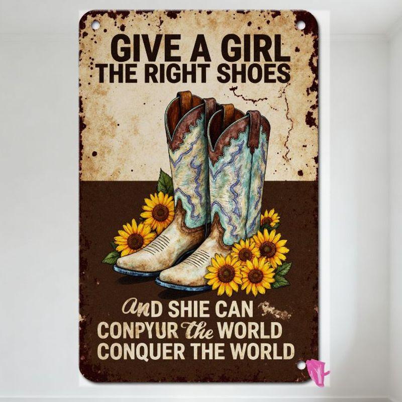 Vintage Western Metal Sign GIVE A GIRL THE RIGHT SHOES AND SHE CAN CONPYUR THE WORLD with Cowboy Boots & Sunflowers Rustic Hom 20x30cm(7.8x11.8inch)
Vintage Western Metal Sign GIVE A GIRL THE RIGHT SHOES AND SHE CAN CONPYUR THE WORLD with Cowboy Boots & Sunflowers Rustic Hom 20x30cm(7.8x11.8inch)