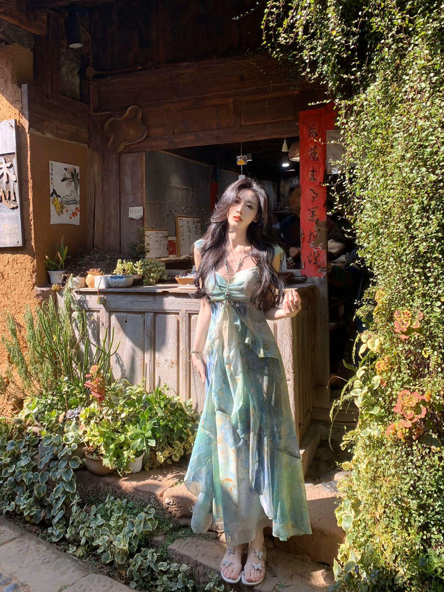 French Holiday Spaghetti Strap Floral Tie-Dye Dress - Elegant Slimming Summer Style with Flutter Sleeves XL зелений
French Holiday Spaghetti Strap Floral Tie-Dye Dress - Elegant Slimming Summer Style with Flutter Sleeves XL зелений