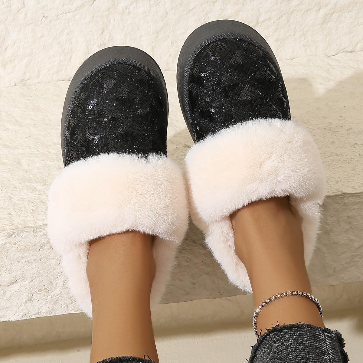 2024 Зима Новинка 2024 Круглые Носки Однотонные Большие Женские Хлопковые Тапочки С Толстой Подошвой Удобная Женская Обувь Для Уличного Отдыха 42 чёрный