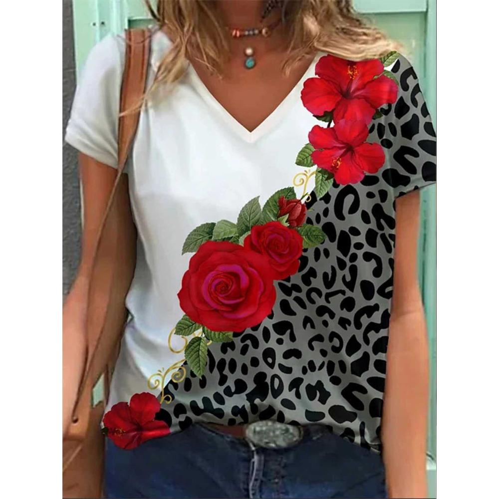 Spring Summer Women s Short Sleeved Rose Patterned Women s Top V-neck Slim Fit Fashionable Simple Comfortable Breathable T-shirt 5XL
Spring Summer Women s Short Sleeved Rose Patterned Women s Top V-neck Slim Fit Fashionable Simple Comfortable Breathable T-shirt 5XL