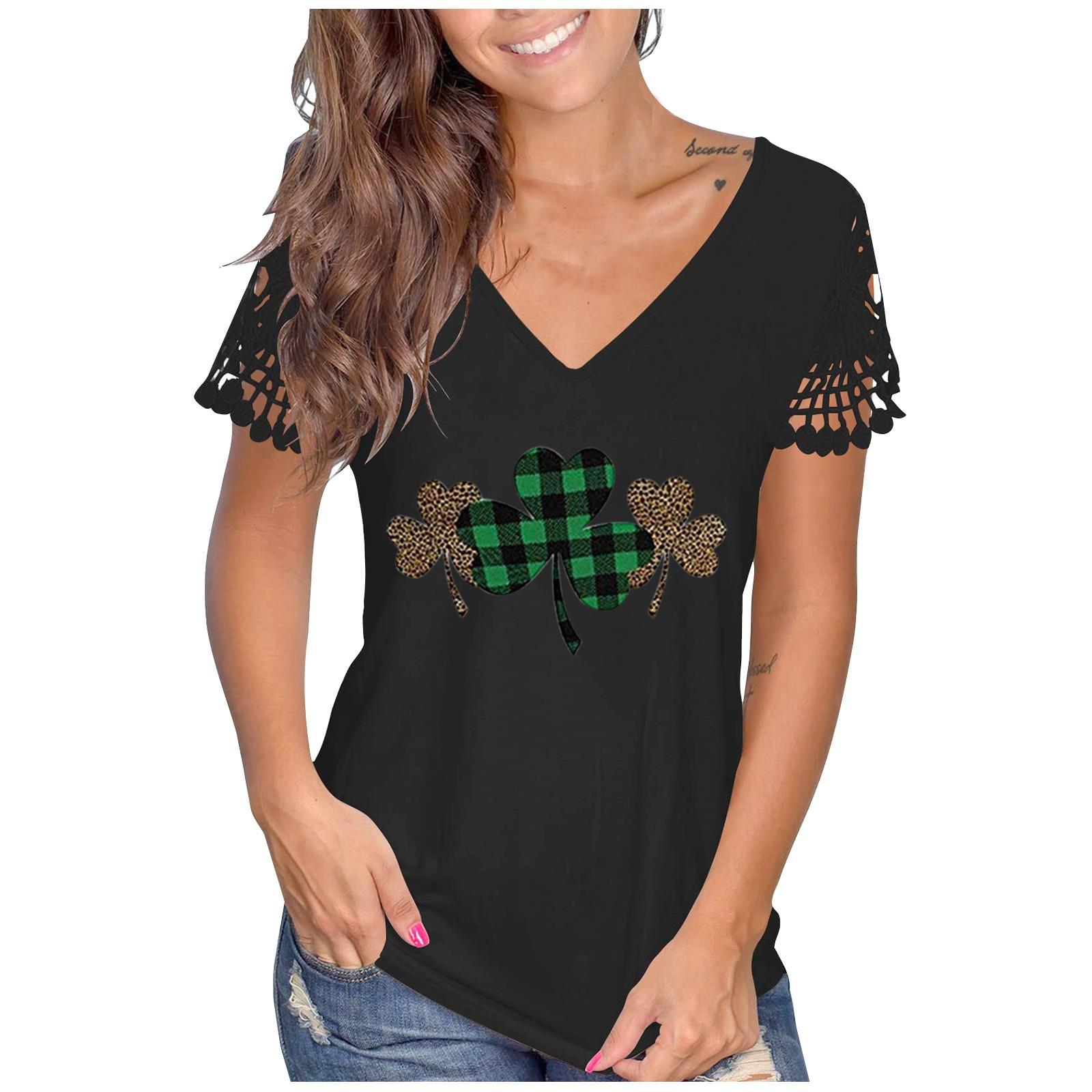 (SU)Женская мода Лето V-образный вырез Кружева Отделка с коротким рукавом St. День Патрика Печатная футболка Туника Топ
(SU)Женская мода Лето V-образный вырез Кружева Отделка с коротким рукавом St. День Патрика Печатная футболка Туника Топ