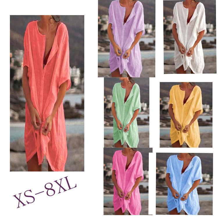 Women s shirt multi-color multi-size medium and long loose solid color short-sleeved shirt beach sunscreen women S белый
Women s shirt multi-color multi-size medium and long loose solid color short-sleeved shirt beach sunscreen women S белый