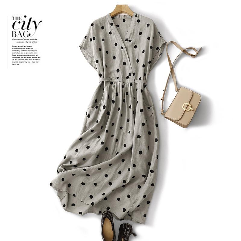 Summer New Cotton and Linen Literary and Retro Loose V-neck Short-sleeved Dress Women s Medium and Long M
Summer New Cotton and Linen Literary and Retro Loose V-neck Short-sleeved Dress Women s Medium and Long M