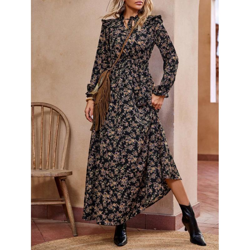 Ink Silk Gauze Floral Long Sleeve Dress for European and American Markets Extra Large
Ink Silk Gauze Floral Long Sleeve Dress for European and American Markets Extra Large