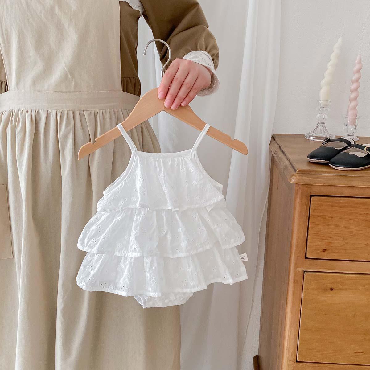 Корейское летнее платье-комбинезон для девочек - цельный комбинезон в стиле принцессы с многослойной юбкой 66 cm белый