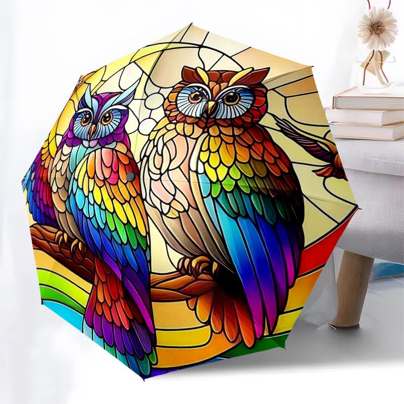 1pc Rainbow Stained Glass Owl Design Automatic Folding Umbrella - Portable 3-Fold Design with 8-Bone Iron Frame, Perfect for Outdoor Use, Festive Gift
1pc Rainbow Stained Glass Owl Design Automatic Folding Umbrella - Portable 3-Fold Design with 8-Bone Iron Frame, Perfect for Outdoor Use, Festive Gift