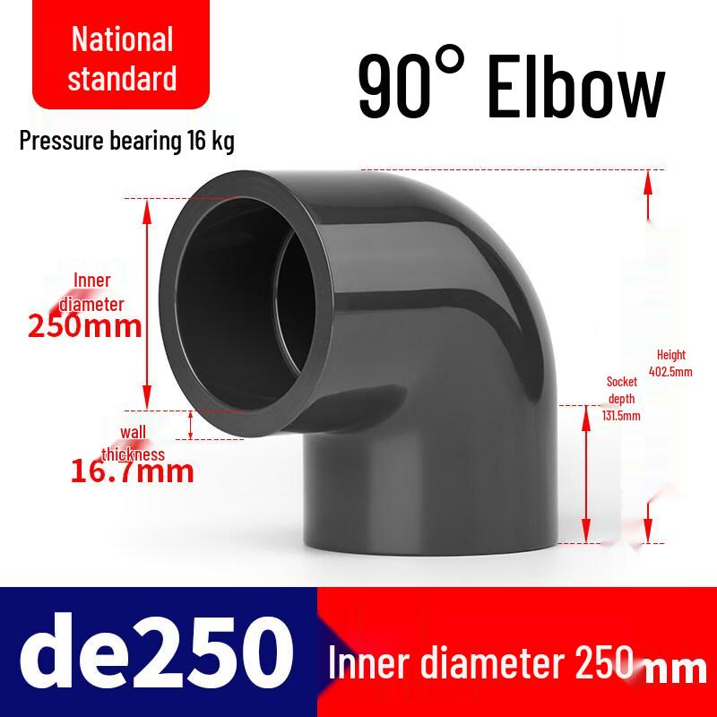 PVC 250mm PN16 90-Degree Elbow Pipe Fitting
PVC 250mm PN16 90-Degree Elbow Pipe Fitting