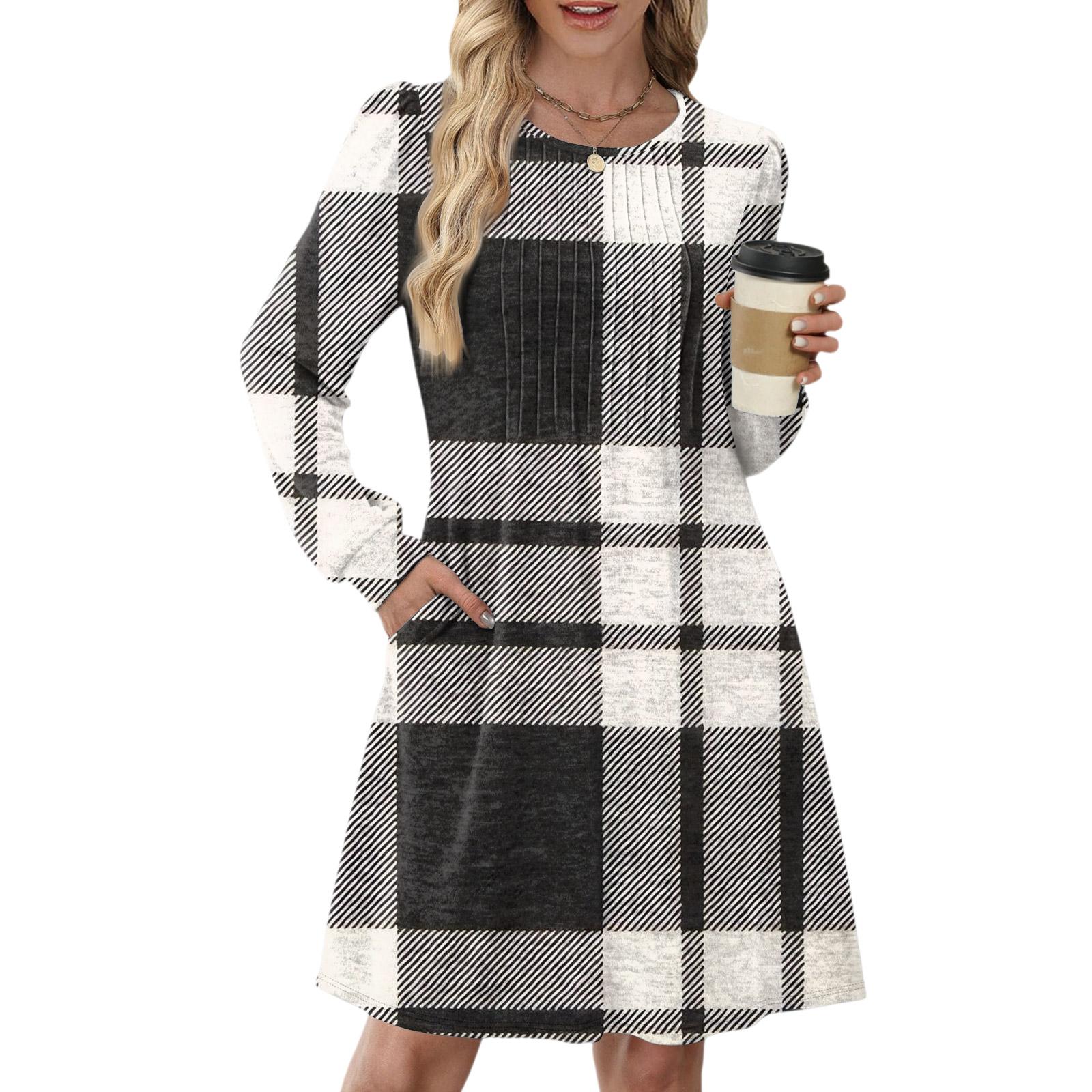 Женское повседневное платье с длинным рукавом, плиссировкой, круглым вырезом, принтом в клетку и полоску и карманами L чёрный
Женское повседневное платье с длинным рукавом, плиссировкой, круглым вырезом, принтом в клетку и полоску и карманами L чёрный