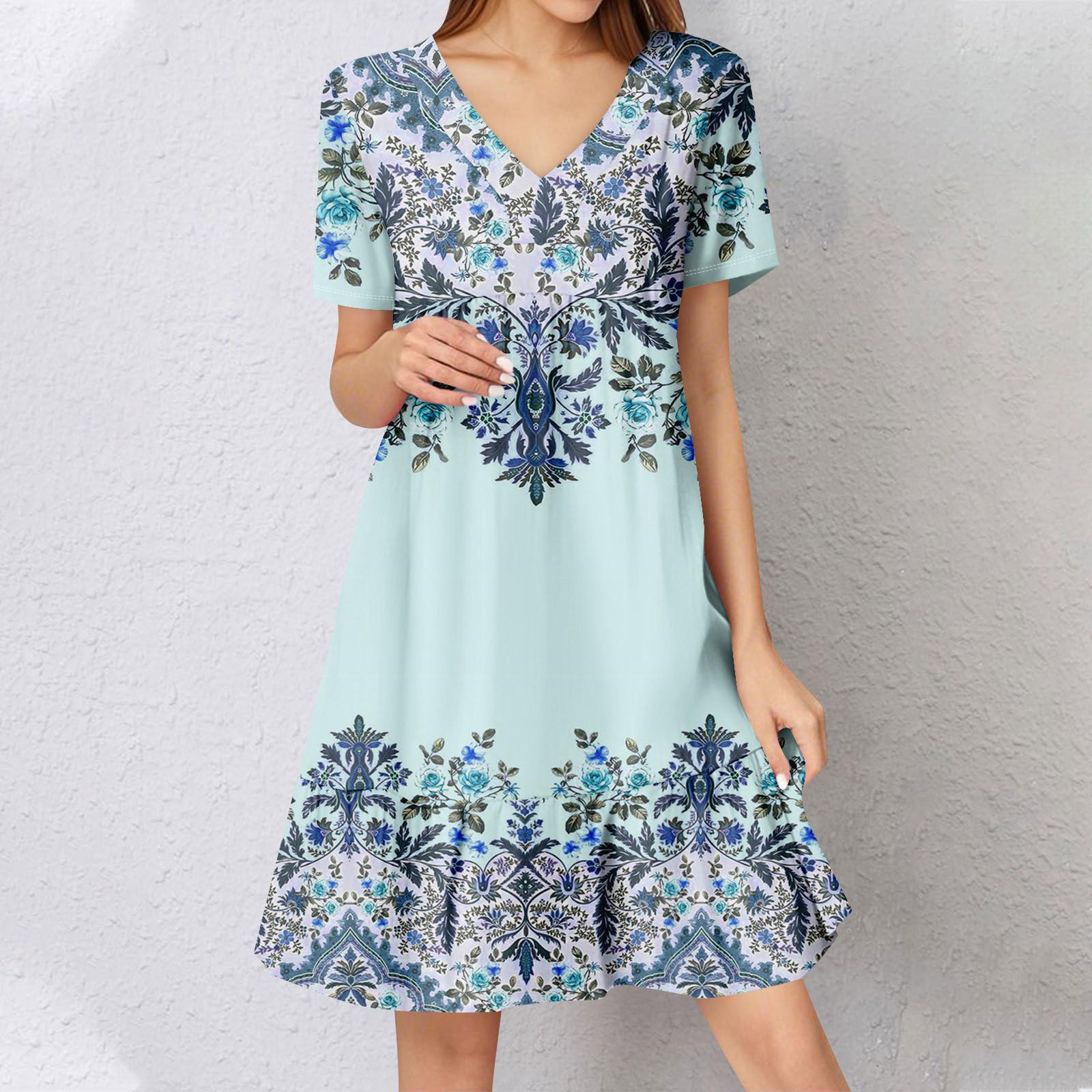 Женское летнее платье с коротким рукавом и V-образным вырезом, короткие платья, модное повседневное струящееся бохо-платье с оборками, А-силуэт, свободное платье-халат M
Женское летнее платье с коротким рукавом и V-образным вырезом, короткие платья, модное повседневное струящееся бохо-платье с оборками, А-силуэт, свободное платье-халат M