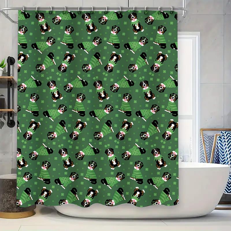 St Patrick S Day-Themed Bathroom Decor Shower Curtain Featuring Adorable Black And White Dog Print In Green Color With Clovers F W60H190(CM)-1 Pcs
St Patrick S Day-Themed Bathroom Decor Shower Curtain Featuring Adorable Black And White Dog Print In Green Color With Clovers F W60H190(CM)-1 Pcs