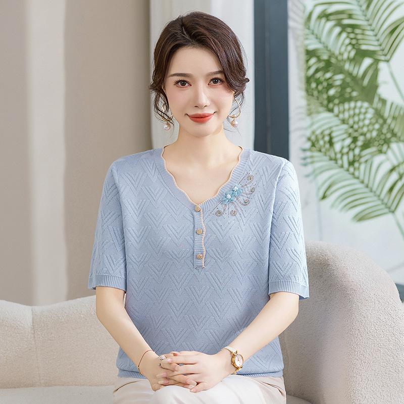Summer Knit Top with 3D Floral Embossing, Breathable Short Sleeve, Casual and Loose Fit for Middle-Aged and Elderly Women 2XL (105-120 lbs) синій
Summer Knit Top with 3D Floral Embossing, Breathable Short Sleeve, Casual and Loose Fit for Middle-Aged and Elderly Women 2XL (105-120 lbs) синій
