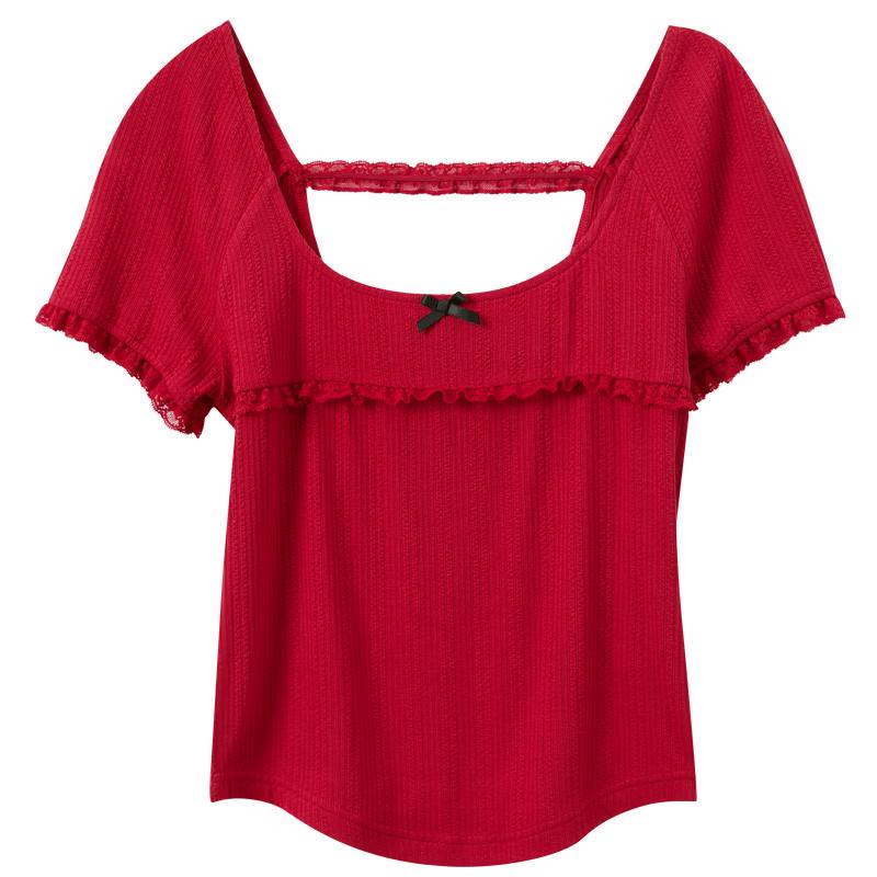 Women s U-Neck Bowknot Lace Trim Short Sleeve T-Shirt S
Women s U-Neck Bowknot Lace Trim Short Sleeve T-Shirt S