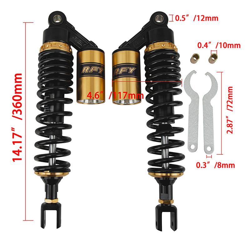 360mm Universal Motorcycle Shock Absorber Rear Shock Absorber Nitrogen Bags Shock Hydraulic Modification Parts
360mm Universal Motorcycle Shock Absorber Rear Shock Absorber Nitrogen Bags Shock Hydraulic Modification Parts