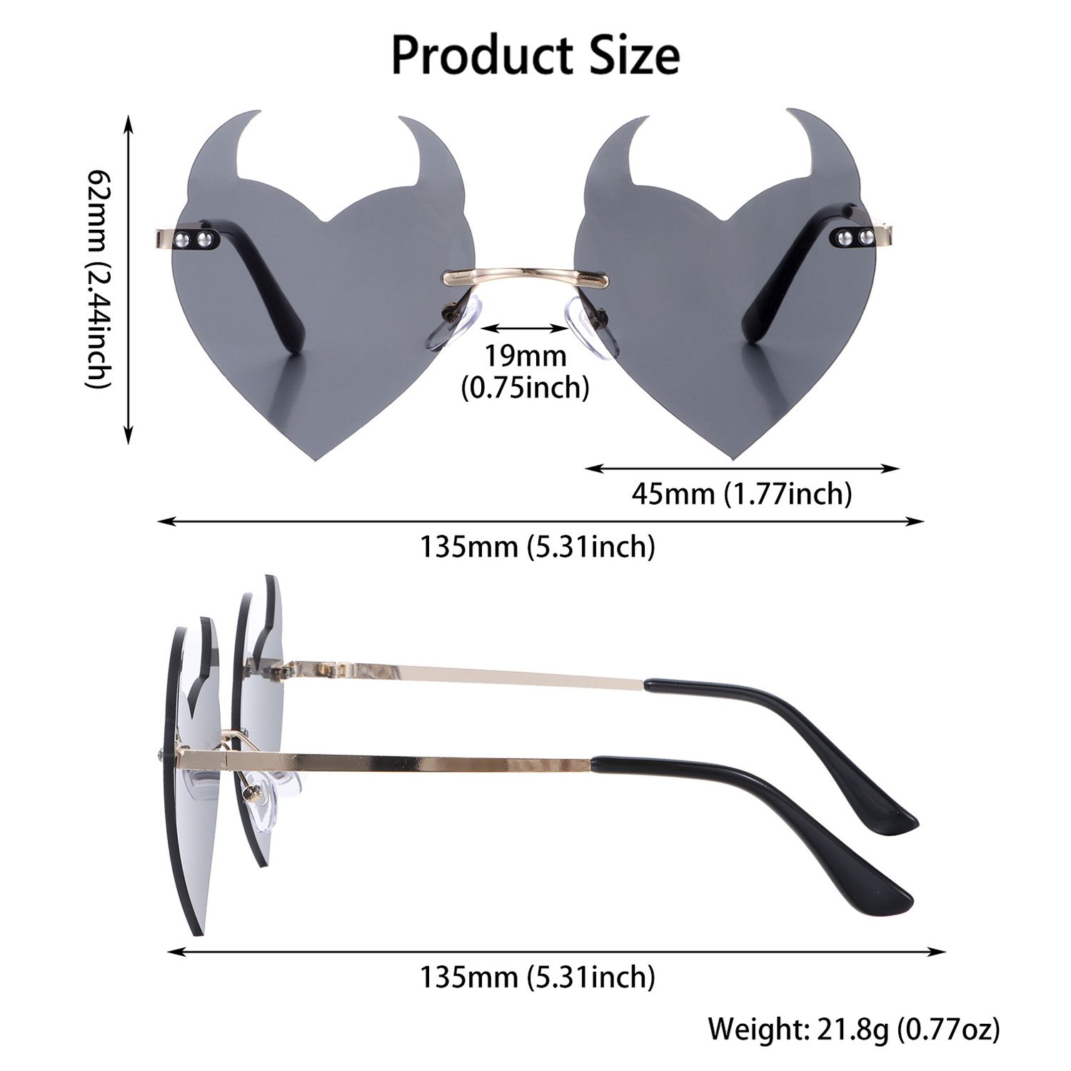 Decoration UV Protection Devil Ear Heart Shape Rock Horn Fashion Glasses Rimless Sunglasses чёрный
Decoration UV Protection Devil Ear Heart Shape Rock Horn Fashion Glasses Rimless Sunglasses чёрный