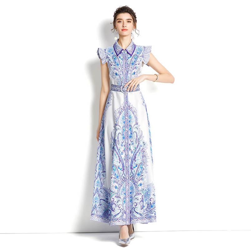 2024 Ретро весенне-осеннее темпераментное однобортное платье с лацканами и принтом Элегантное большое распашное платье трапециевидной формы 2XL белый