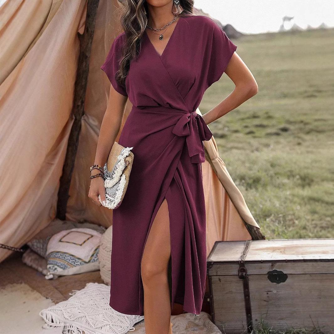 Women s Summer Elegant Commuter Wrap Midi Dress, V Neck Short Sleeve Tie Waist High Slit Solid Color Casual Work Party Dress 3XL темно-червоний колір
Women s Summer Elegant Commuter Wrap Midi Dress, V Neck Short Sleeve Tie Waist High Slit Solid Color Casual Work Party Dress 3XL темно-червоний колір