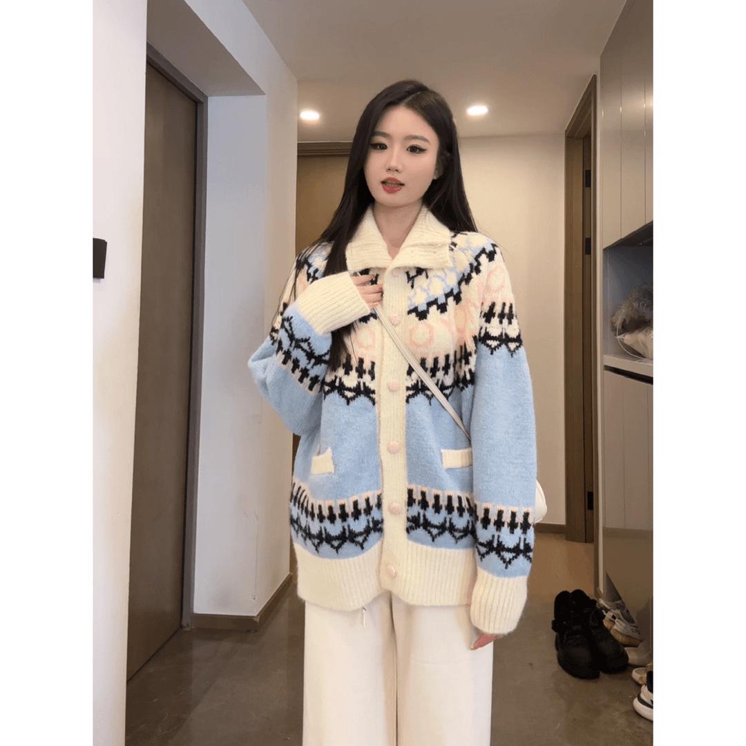 2024 Women s Fair Isle Jacquard Cardigan: Cozy Turn-Down Collar, Loose Fit for Autumn/Winter One Size
2024 Women s Fair Isle Jacquard Cardigan: Cozy Turn-Down Collar, Loose Fit for Autumn/Winter One Size