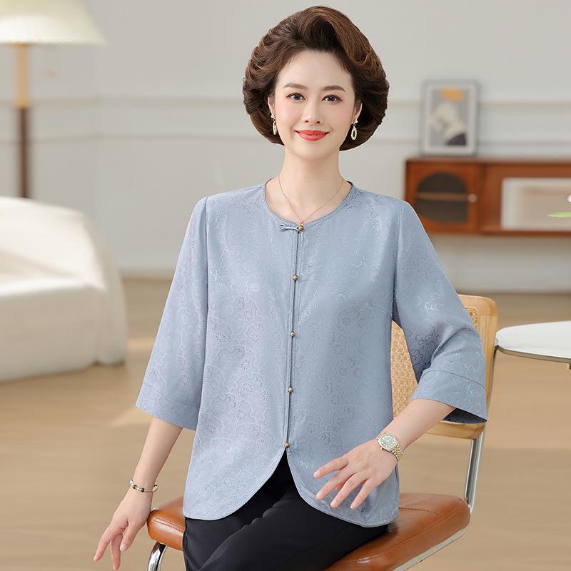 Mom s Stylish Silk Shirt - Women s Short-Sleeved Summer Top for Middle-Aged and Elderly L (recommended 80-100 kg) сірий колір/синій
Mom s Stylish Silk Shirt - Women s Short-Sleeved Summer Top for Middle-Aged and Elderly L (recommended 80-100 kg) сірий колір/синій