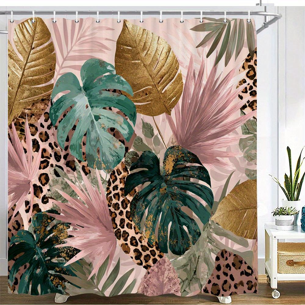 Tropical Jungle Shower Curtain – Pink Background With Emerald Gold Monstera Leaves, Leopard Print Accentsscenic Botanical Decor W60H190(CM)-1 Pcs
Tropical Jungle Shower Curtain – Pink Background With Emerald Gold Monstera Leaves, Leopard Print Accentsscenic Botanical Decor W60H190(CM)-1 Pcs