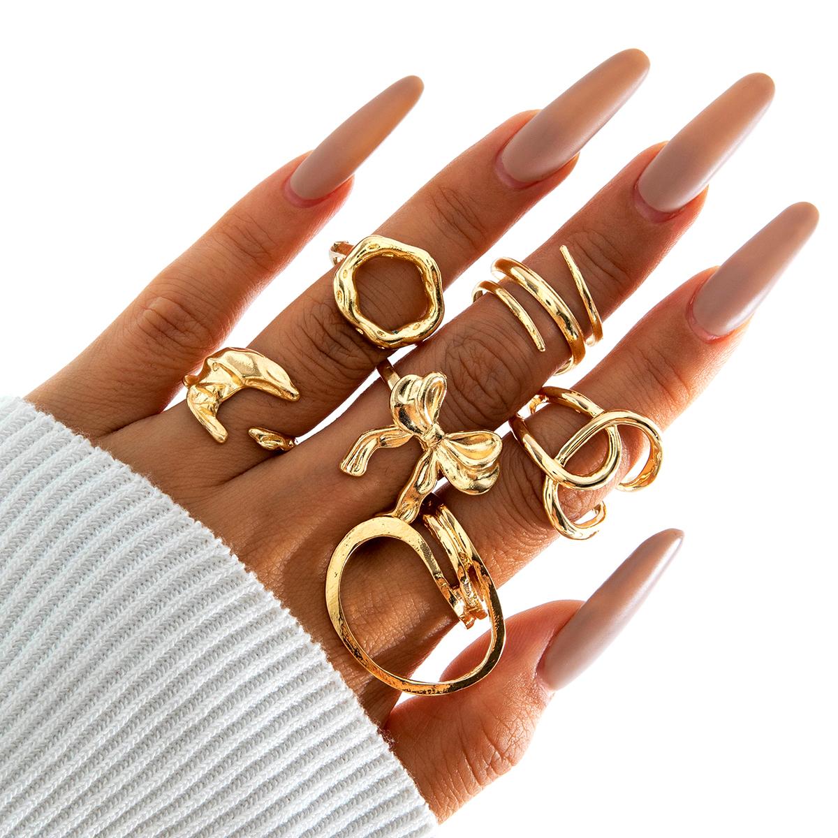 Fashion Creative Bow, Moon Geometry, Heavy Metal Ring, Personalized Irregular Six Piece Ring Set, Women s Jewelry Set
Fashion Creative Bow, Moon Geometry, Heavy Metal Ring, Personalized Irregular Six Piece Ring Set, Women s Jewelry Set