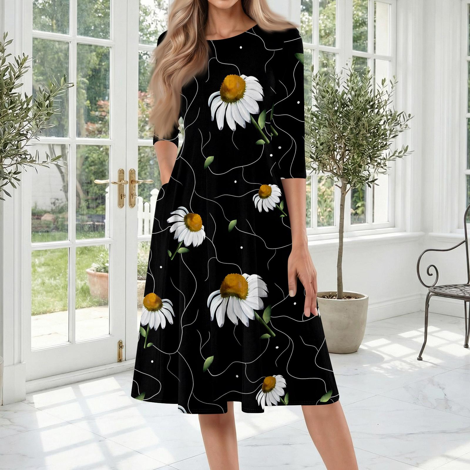Women s Casual Fashion Round Neck Three Quarter Sleeve Floral Print Mid Length Dress with Pockets Comfortable Fit XXL
Women s Casual Fashion Round Neck Three Quarter Sleeve Floral Print Mid Length Dress with Pockets Comfortable Fit XXL