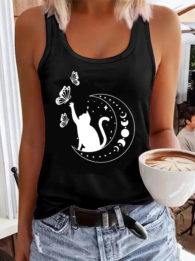 Funny Moon Cat with Butterfly 90s Print T-shirt Vest Graphic Tank Top Women’s Sleeveless Crew Neck Casual Top for Summer Spring S
Funny Moon Cat with Butterfly 90s Print T-shirt Vest Graphic Tank Top Women’s Sleeveless Crew Neck Casual Top for Summer Spring S