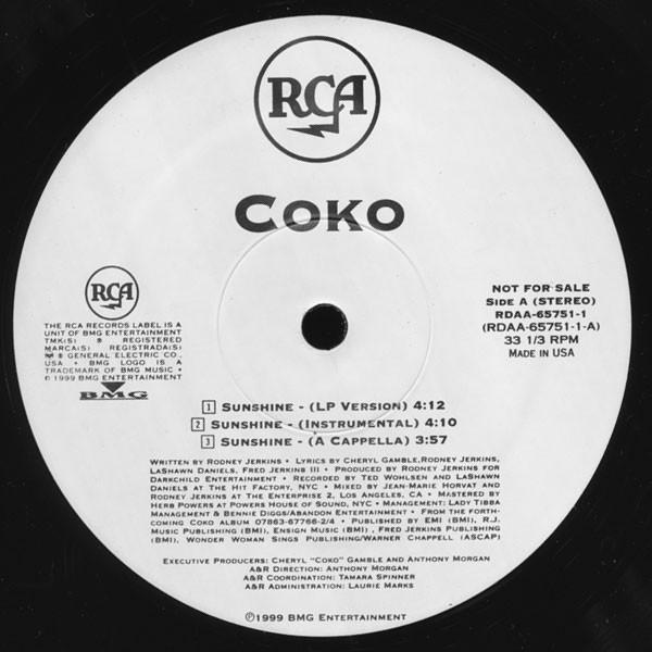 12-дюймовая пластинка COKO - Sunshine RDAA657511PROMO RCA 1999 США Рэп и хип-хоп/R&B Б/у
12-дюймовая пластинка COKO - Sunshine RDAA657511PROMO RCA 1999 США Рэп и хип-хоп/R&B Б/у