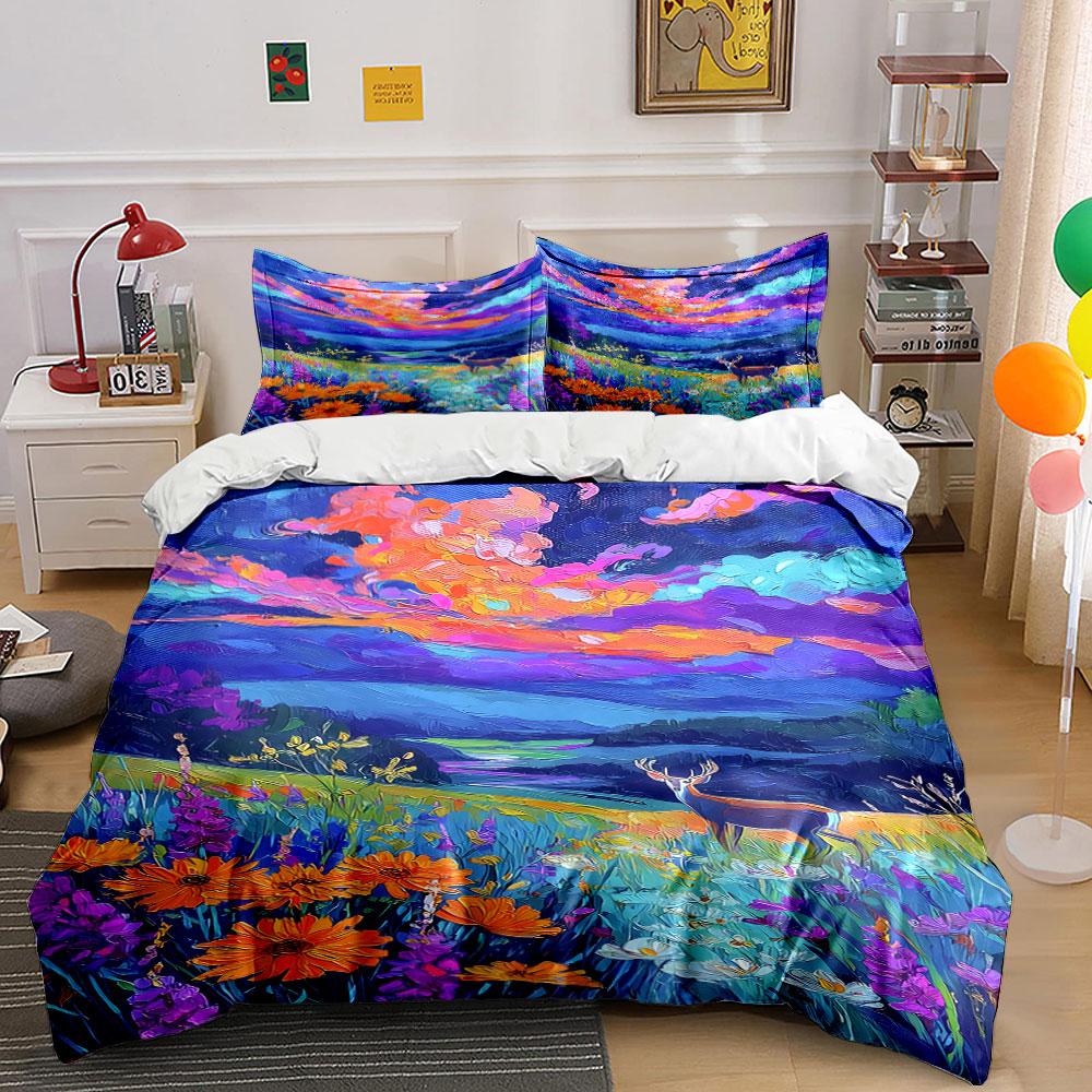 Colorful landscape with deer. Bedding sets Duvet cover sets Duvet covers Pillowcases(1 * Duvet Cover 2 * Pillowcases, without duvet insert) 135x200cm
Colorful landscape with deer. Bedding sets Duvet cover sets Duvet covers Pillowcases(1 * Duvet Cover 2 * Pillowcases, without duvet insert) 135x200cm