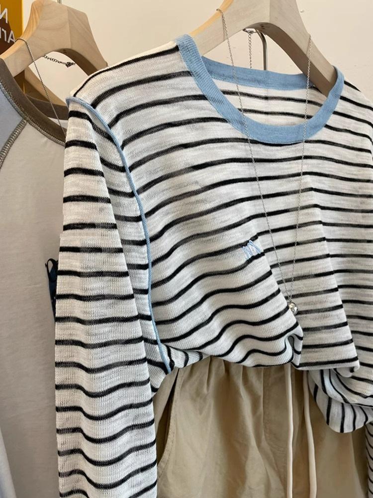 Полосатая вышитая трикотажная футболка с длинным рукавом из ледяного шелка: Женский легкий осенний кардиган и тюлевый топ для защиты от солнца One Size
Полосатая вышитая трикотажная футболка с длинным рукавом из ледяного шелка: Женский легкий осенний кардиган и тюлевый топ для защиты от солнца One Size
