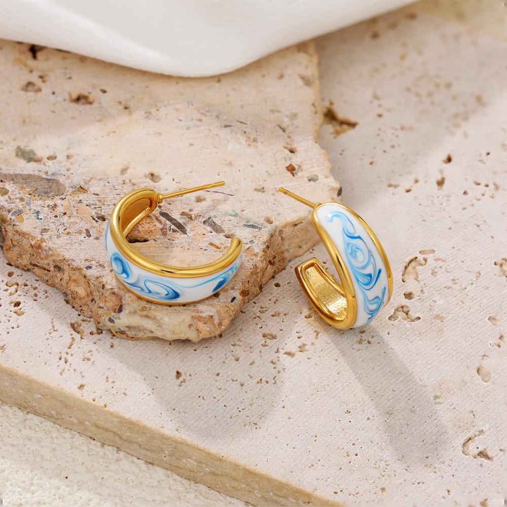 Trendy Blue White Enamel Flower Hoop Earrings Stainless Steel Gold Plated Geometric Circle Ear Studs Vintage Jewelry Gift
Trendy Blue White Enamel Flower Hoop Earrings Stainless Steel Gold Plated Geometric Circle Ear Studs Vintage Jewelry Gift