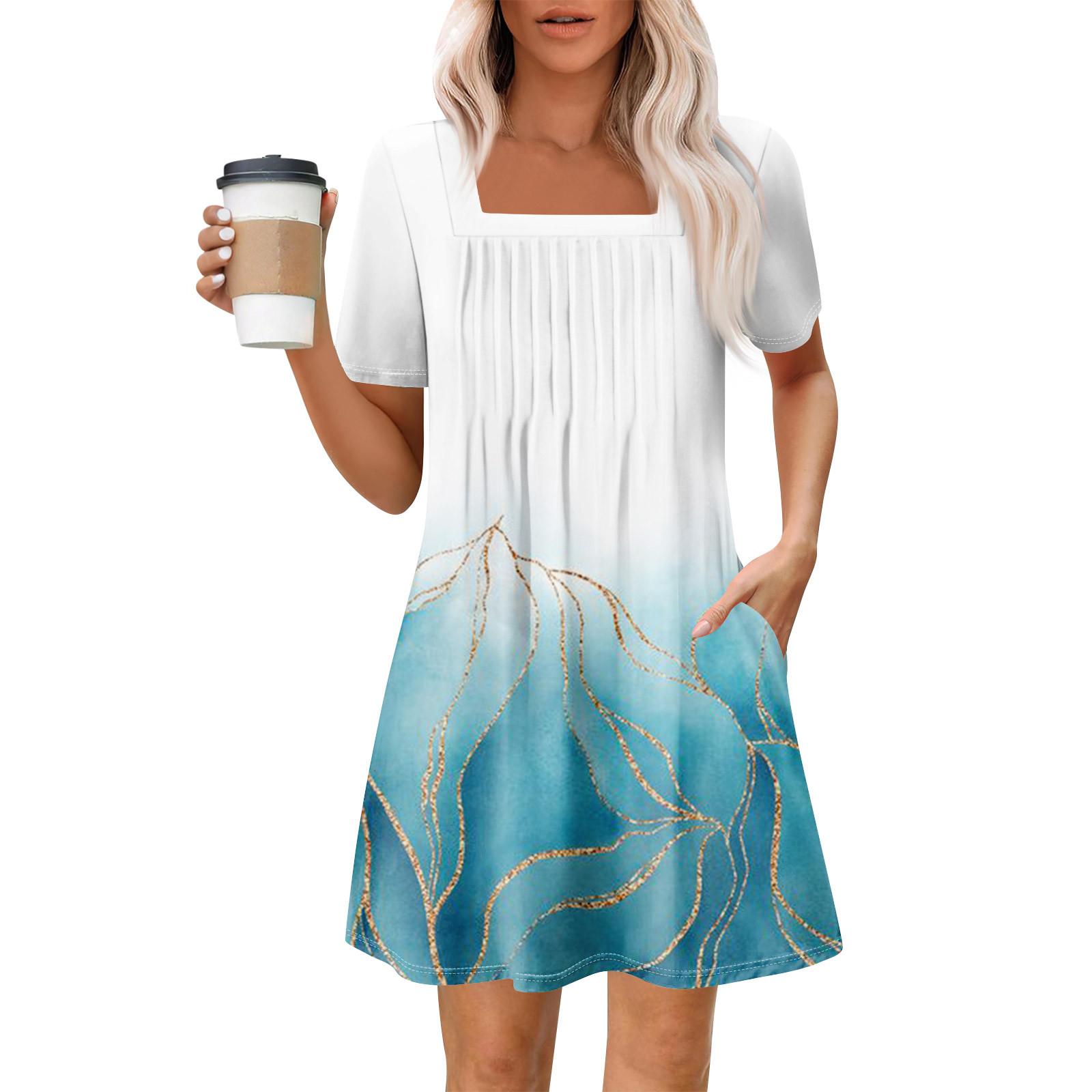 Женские летние повседневные платья с квадратным вырезом, плиссировкой спереди и карманом, с короткими рукавами и принтом XXXL синий
Женские летние повседневные платья с квадратным вырезом, плиссировкой спереди и карманом, с короткими рукавами и принтом XXXL синий