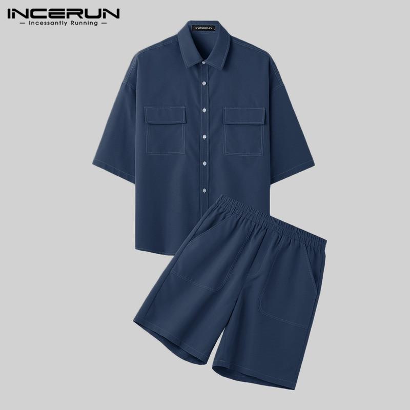 INCERUN Мужские однотонные топы и шорты с короткими рукавами и воротником с лацканами INCERUN S синий
INCERUN Мужские однотонные топы и шорты с короткими рукавами и воротником с лацканами INCERUN S синий