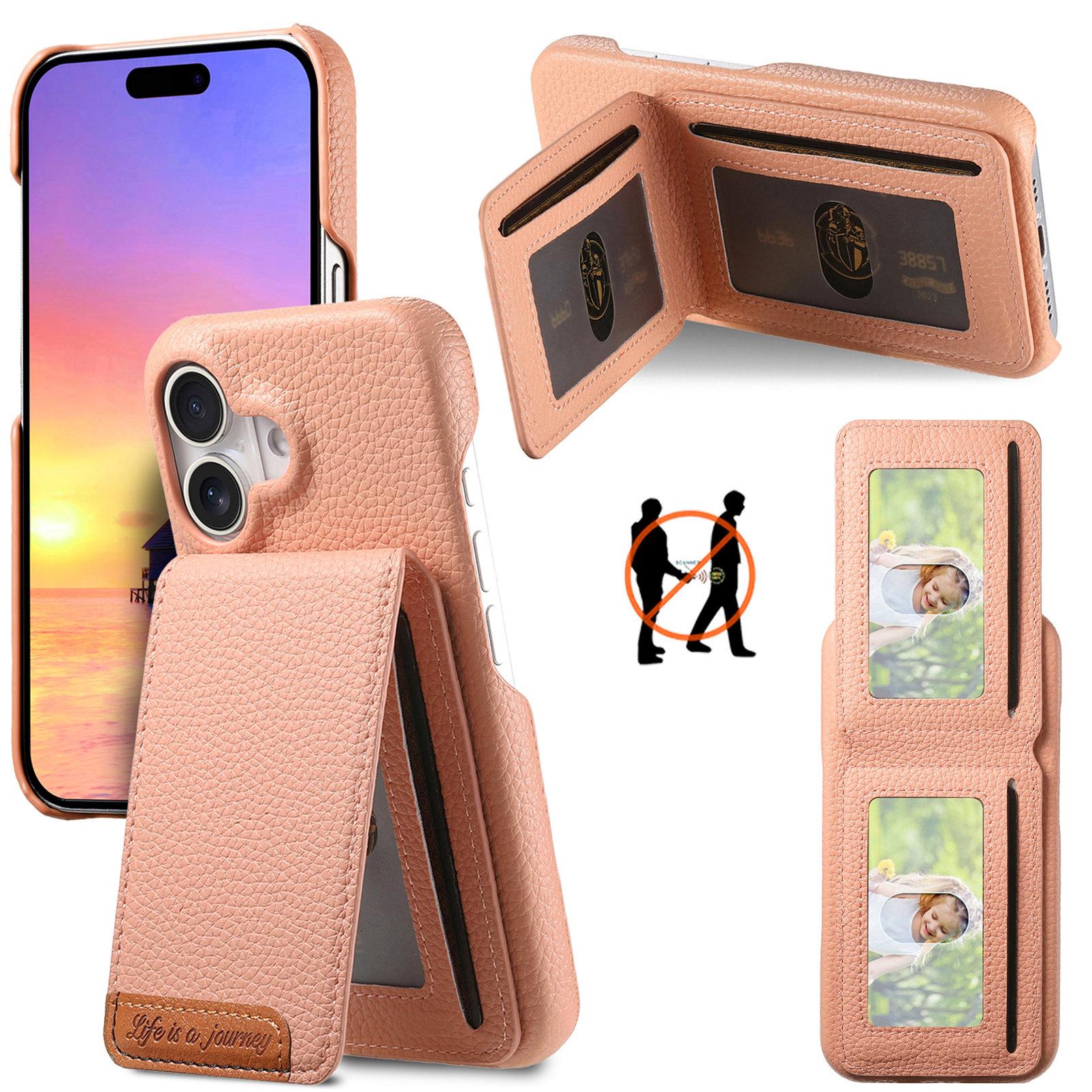 For iPhone 16 Case RFID Blocking Card Holder Litchi Texture Leather Back Cover Pink
For iPhone 16 Case RFID Blocking Card Holder Litchi Texture Leather Back Cover Pink