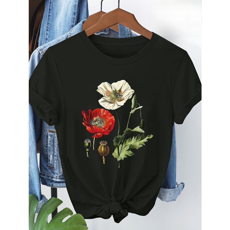 European sizes Women S Floral Print Short Sleeve T-Shirt - Soft Pink Top with Vibrant Red Poppy & White Flower Design 4XL чорний
European sizes Women S Floral Print Short Sleeve T-Shirt - Soft Pink Top with Vibrant Red Poppy & White Flower Design 4XL чорний