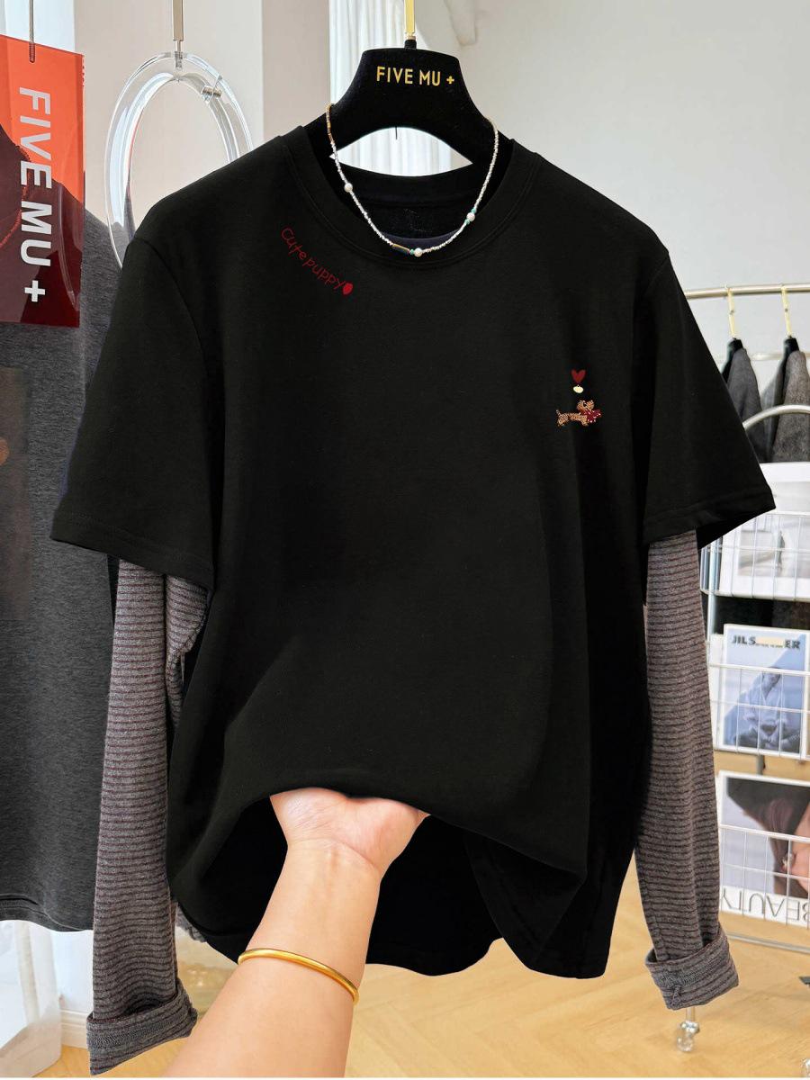 American Retro Cartoon Puppy Print Color Block Casual Women s T-shirt with Patchwork Sleeves - Autumn Arrival L чорний
American Retro Cartoon Puppy Print Color Block Casual Women s T-shirt with Patchwork Sleeves - Autumn Arrival L чорний