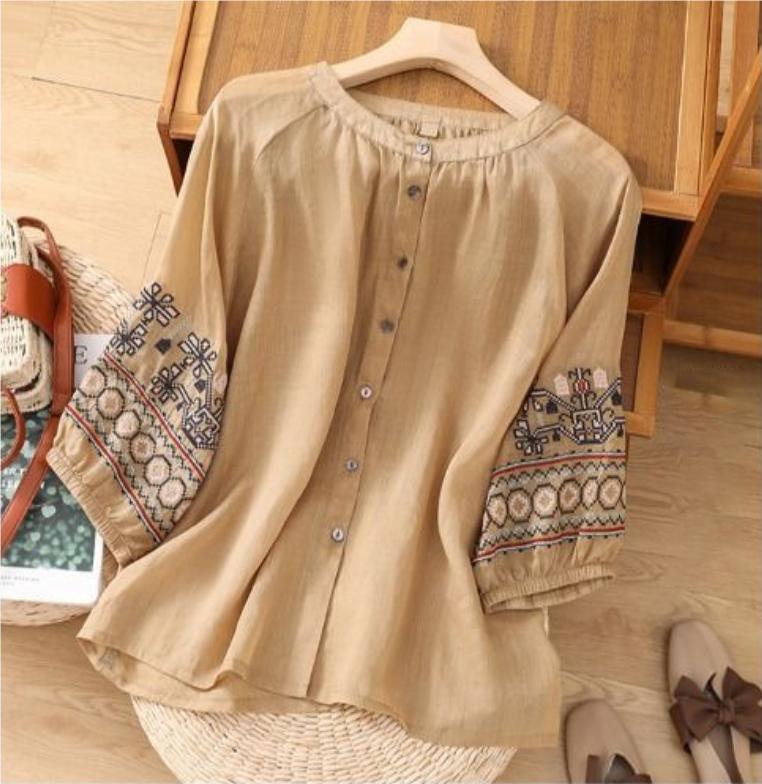 Cotton and Linen Embroidered Round Neck Shirt Women s Spring and Summer Loose Large Size Fashionable Elegant Casual S хакі
Cotton and Linen Embroidered Round Neck Shirt Women s Spring and Summer Loose Large Size Fashionable Elegant Casual S хакі
