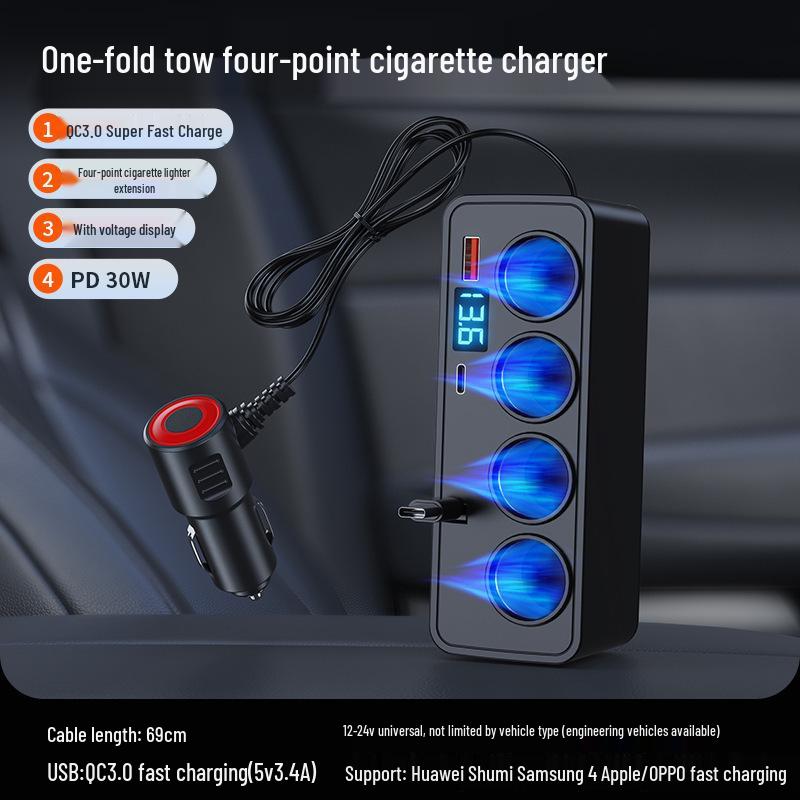 Universal Car Charger with QC3.0+PD Fast Charging, 12V/24V, Cigarette Lighter Adapter, and Retractable Cable With Voltage Display чорний
Universal Car Charger with QC3.0+PD Fast Charging, 12V/24V, Cigarette Lighter Adapter, and Retractable Cable With Voltage Display чорний