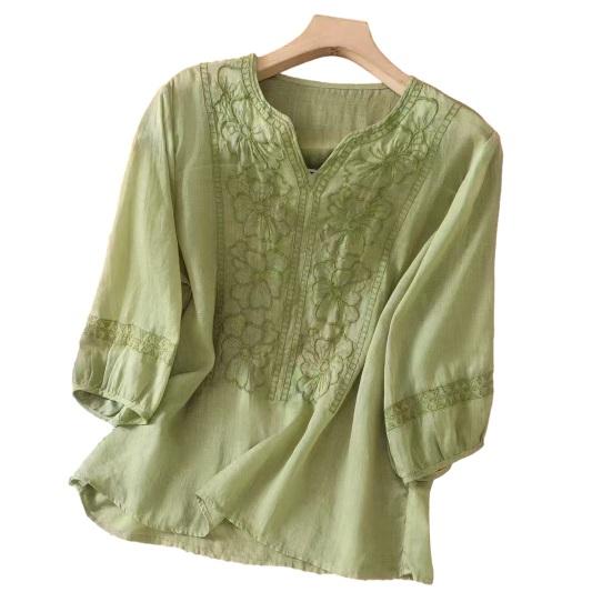 Women Shirt V-Neck 3/4 Sleeve Embroidery Flower Pattern Pullover Tops Pure Color Breathable Soft Fabric Casual Shirt Vacation Party Wear M зелений
Women Shirt V-Neck 3/4 Sleeve Embroidery Flower Pattern Pullover Tops Pure Color Breathable Soft Fabric Casual Shirt Vacation Party Wear M зелений