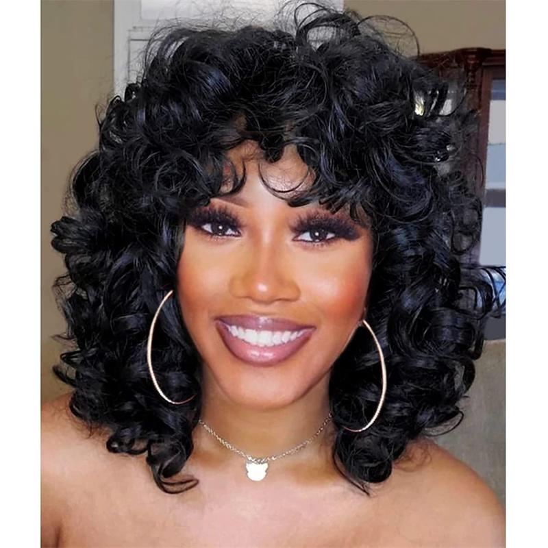 Synthetic Short Black Curls Wig with Bangs for Women Vintage Big Woolly Curly Wigs Natural Fluffy African American Wig
Synthetic Short Black Curls Wig with Bangs for Women Vintage Big Woolly Curly Wigs Natural Fluffy African American Wig