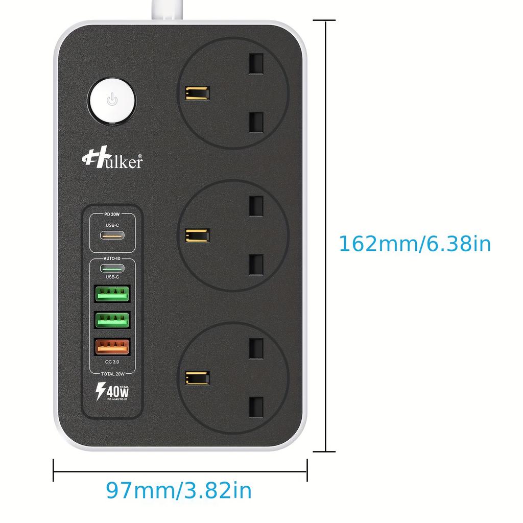Generic Hulker Extension Lead With USB C Ports Power Strip With 3 Way
