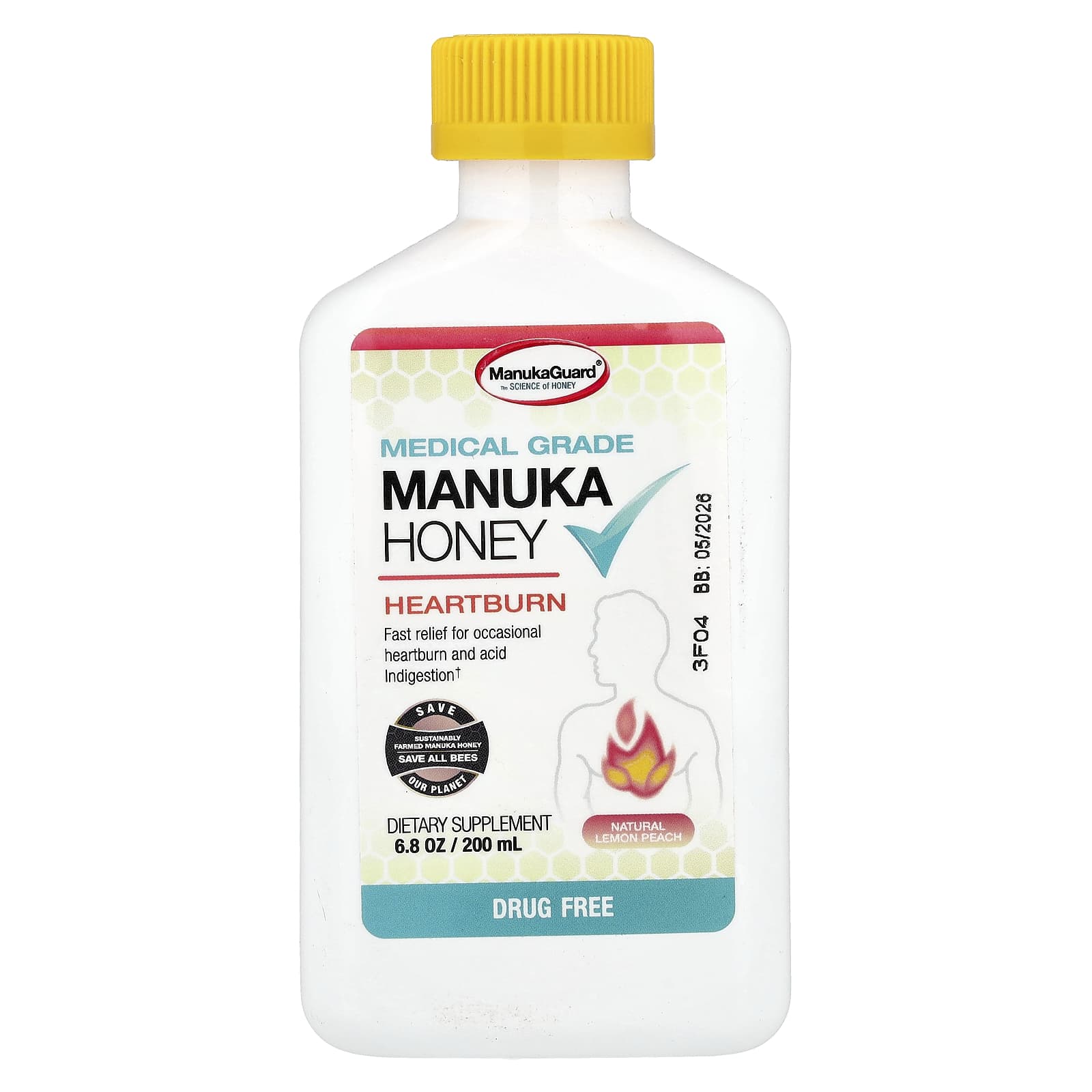ManukaGuard, Medical Grade Manuka Honey, Natural Lemon Peach, 200ml (6.8oz)
ManukaGuard, Medical Grade Manuka Honey, Natural Lemon Peach, 200ml (6.8oz)