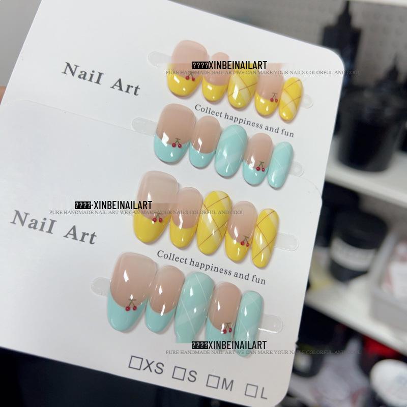 Hand-Painted French Spring Plaid Nail Art in Cherry, Milky Blue & Yellow Ribbon Design
Hand-Painted French Spring Plaid Nail Art in Cherry, Milky Blue & Yellow Ribbon Design