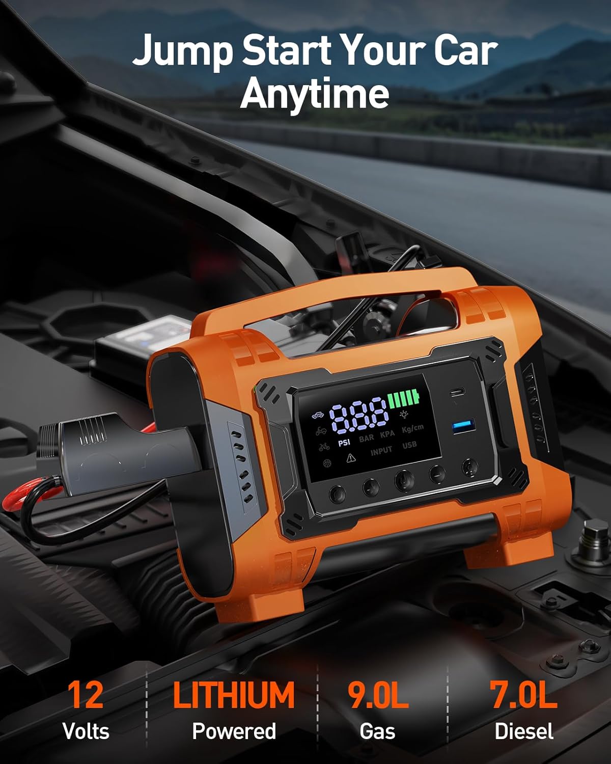 Portable 12V Jump Starter with Air Compressor, 150PSI Tire Inflator for Gas & Diesel Engines United States
Portable 12V Jump Starter with Air Compressor, 150PSI Tire Inflator for Gas & Diesel Engines United States