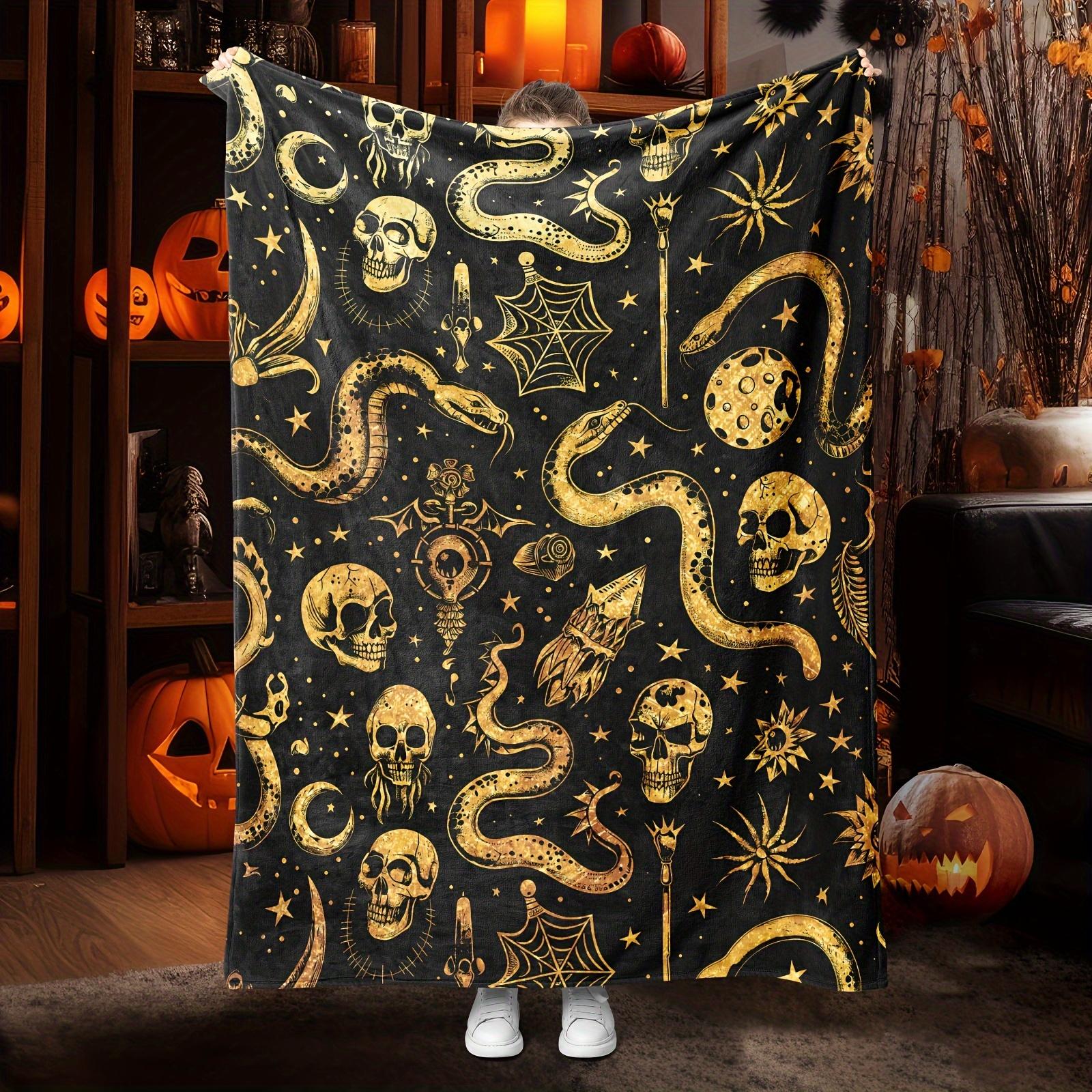 Halloween Flannel Throw Blanket - Contemporary Witchy Horror Motif with Skulls, Spiders, Snakes - All-Season Cozy Soft Polyester 75x90cm28x35in
Halloween Flannel Throw Blanket - Contemporary Witchy Horror Motif with Skulls, Spiders, Snakes - All-Season Cozy Soft Polyester 75x90cm28x35in