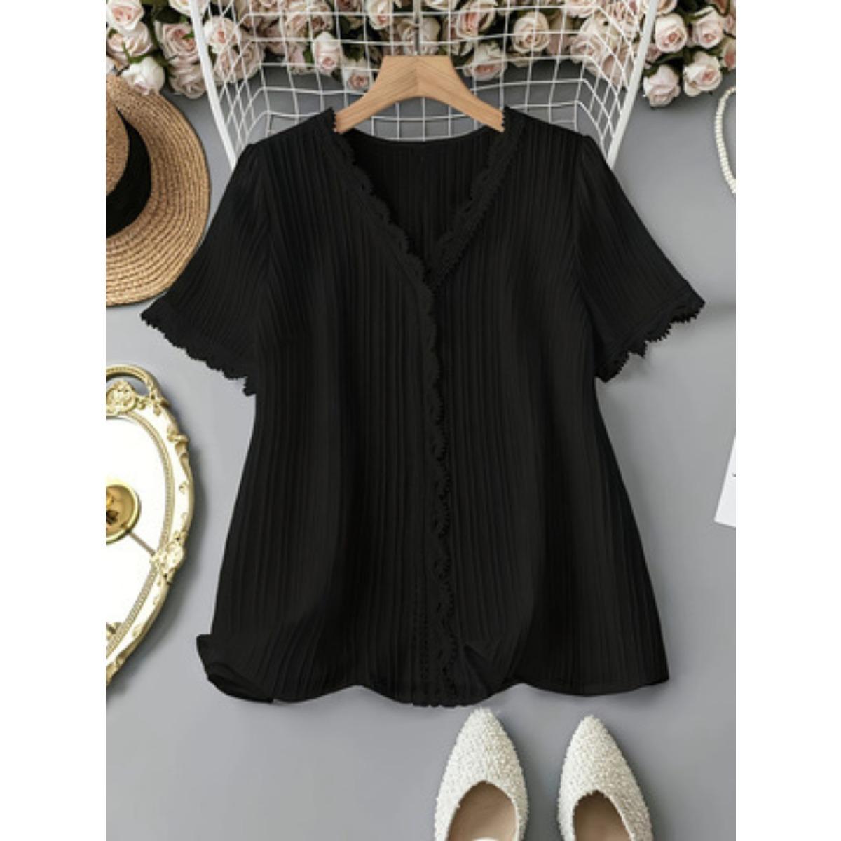 Spring Summer Women s V Neck Short Sleeve Top, Solid Color Lace Splicing Elegant Casual Blouse XXL чорний
Spring Summer Women s V Neck Short Sleeve Top, Solid Color Lace Splicing Elegant Casual Blouse XXL чорний