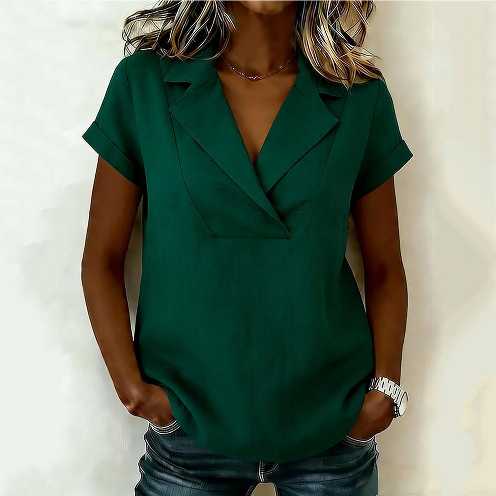 Womens Short Sleeve Lapel Collar Blouse Relaxed Fit V Neck Buttonless Shirt Lightweight Summer Top for Office Daily Wear M
Womens Short Sleeve Lapel Collar Blouse Relaxed Fit V Neck Buttonless Shirt Lightweight Summer Top for Office Daily Wear M