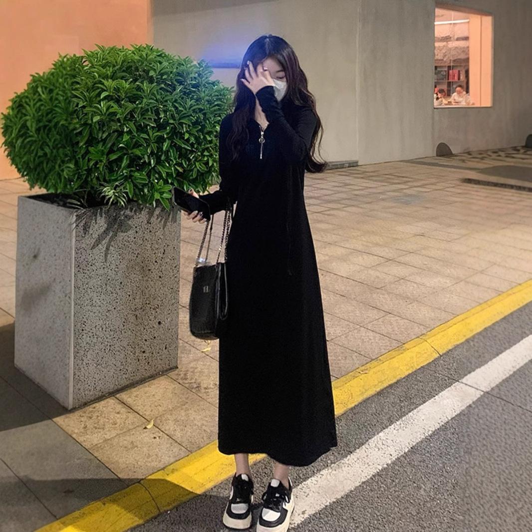 Bottom Hooded Long-sleeved Threaded Solid Color Dress Autumn and Winter High-end Temperament Waist and Thin Sweater Long Skirt S чорний
Bottom Hooded Long-sleeved Threaded Solid Color Dress Autumn and Winter High-end Temperament Waist and Thin Sweater Long Skirt S чорний