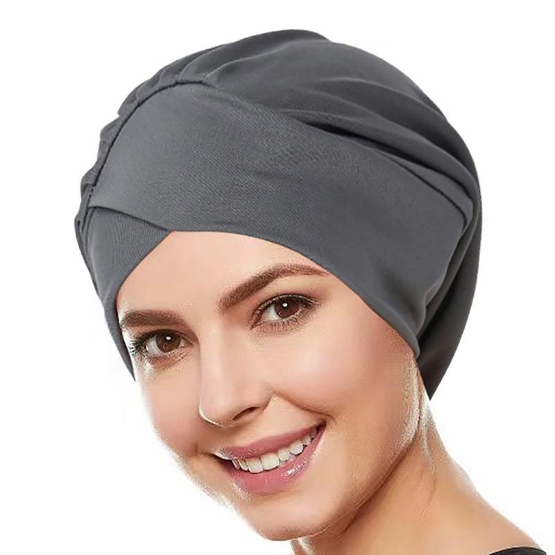 Эластичная тканевая спальная шапочка, разноцветная лобная шапочка с крестообразным креплением, платок на голову One size темно-серого